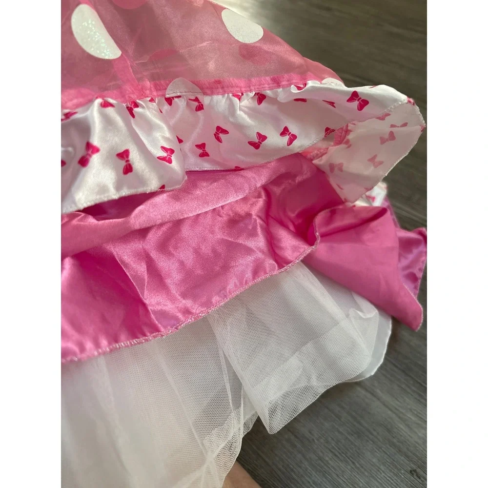 Disney Minnie Mouse Pink Polka Dot Sequin Costume Dress Kids Short Sleeve Bows - Picture 8 of 9